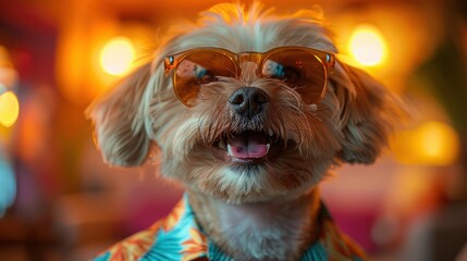 Hawaiian Hound Grooving with Happy Dance in Sunglasses and Shirt