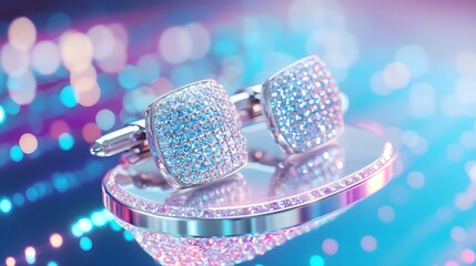 Sticker - Sparkling Diamond Cufflinks on Blue Background