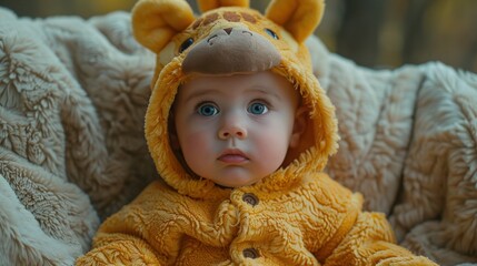 Giraffe Cutie: Adorable Baby Dressed in Giraffe Costume