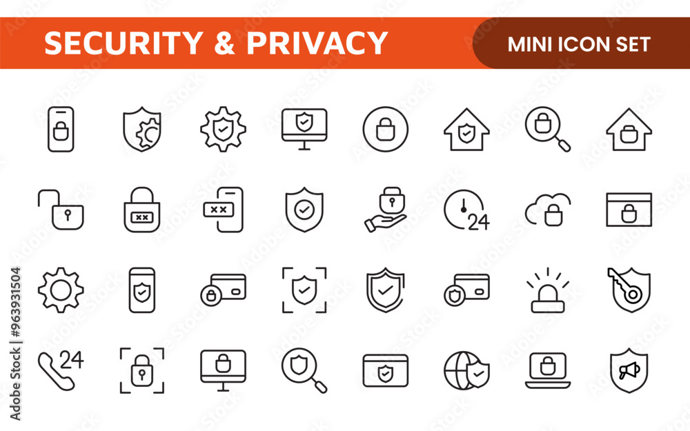 Set of Security web icons in line style. Guard, cyber security ...