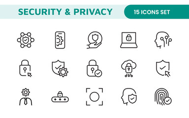 Poster - Set of Security web icons in line style. Guard, cyber security, password, smart home, safety, data protection, key, shield, lock, unlock, eye access. Security outline icon set.