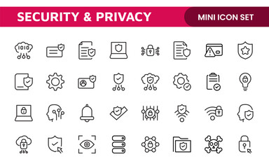 Poster - Set of Security web icons in line style. Guard, cyber security, password, smart home, safety, data protection, key, shield, lock, unlock, eye access. Security outline icon set.