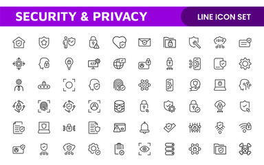 Poster - Set of Security web icons in line style. Guard, cyber security, password, smart home, safety, data protection, key, shield, lock, unlock, eye access. Security outline icon set.