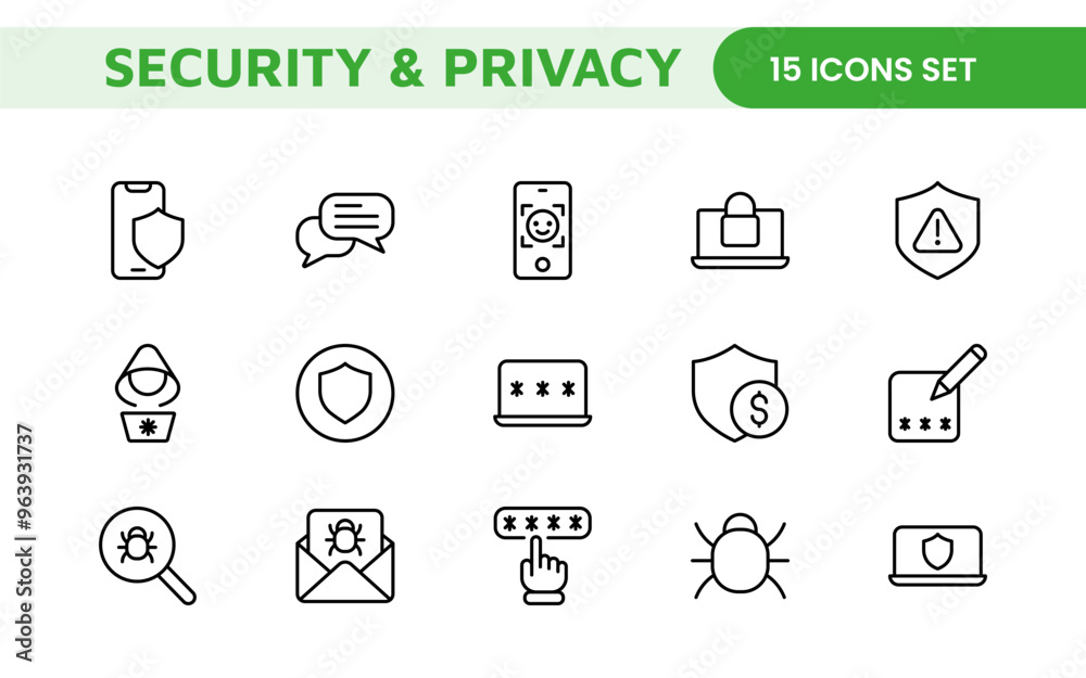 Set of Security web icons in line style. Guard, cyber security ...
