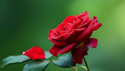 Canvas Print - The clear red rose petals are clearly layered and the background is soft green leaves, showing the beauty and vitality of nature.