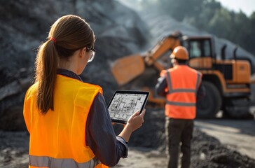 Female Engineer Using Tablet on Construction Site