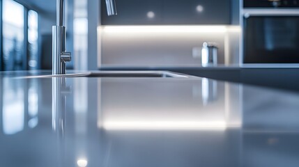 Wall Mural - A close-up of a sleek, modern kitchen countertop with clean lines and minimal items