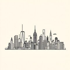 Thin line style city Illustration of urban landscape street