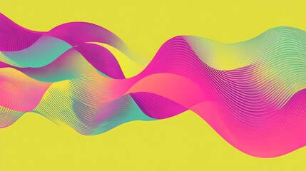 Wall Mural - Abstract Yellow Background with Pink and Green Waves