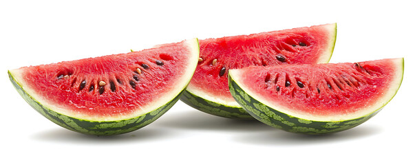 Close-up of fresh, juicy watermelon slices isolated on a white background