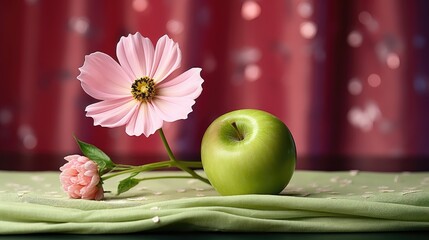 Canvas Print - Pink cosmos flower on a green backdrop with summer wildflowers  