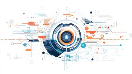 Detailed abstract technology vector featuring dynamic elements, placed on a white background, representing cutting-edge innovation