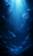 Wall Mural - a mysterious and serene deep-sea landscape, illuminated by rays of light filtering down from the sur