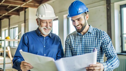 Experienced Construction Team Reviewing Blueprints.