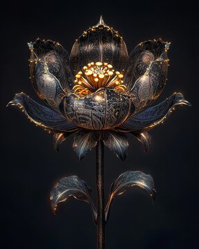 Black and Gold Metallic Flower with Intricate Details