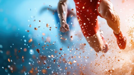 Poster - A close up shot of athletes competing fiercely in a stadium, showcasing the thrill of sports.