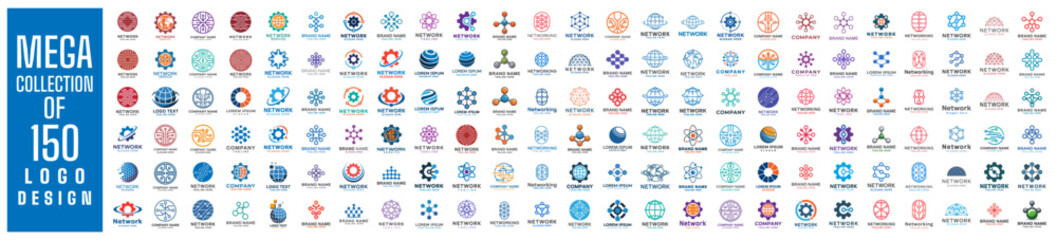 Poster - Mega collection of 150 Network Logo design vector illustration. used for technology company identities