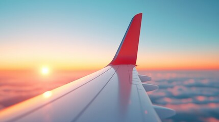 Poster - A close up shot of an airplane wing against the backdrop of a sunset, symbolizing the journey ahead.