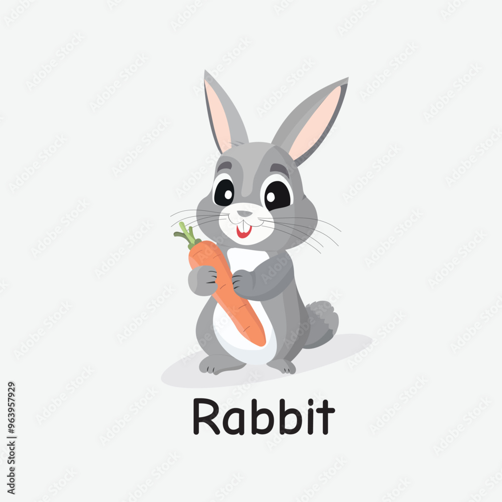 Rabbit Cartoon Vector Illustration for Kids Learning, Posters, Cards ...