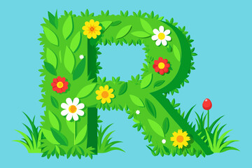 Wall Mural - Modern letter R green grass vector design