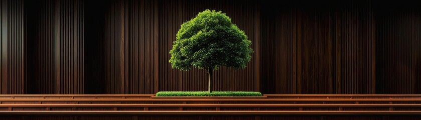 A courtroom with tree icons in the decor, symbolizing the importance of forest laws in environmental justice, courtroom tree icons, forest law importance