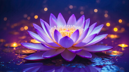 Wall Mural - Purple lotus flower on abstract background sparkling