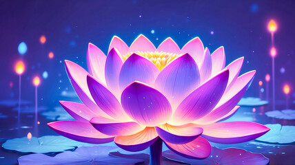 Wall Mural - Purple lotus flower on abstract background sparkling
