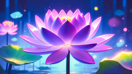 Wall Mural - Purple lotus flower on abstract background sparkling