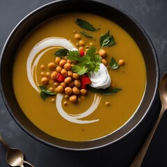 Homemade healthy chickpea bean moroccan traditional ready-to-eat soup morocco vegetarian culture spice parsley delicious bowl crockery stew food rustic meal recipe herb spicey photography