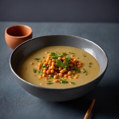 Homemade healthy chickpea bean moroccan traditional ready-to-eat soup morocco vegetarian culture spice parsley delicious bowl crockery stew food rustic meal recipe herb spicey photography