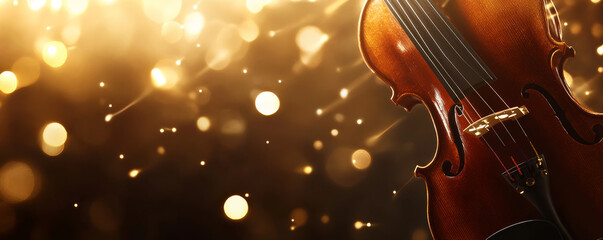 Poster - A beautiful violin is showcased against backdrop of soft, glowing lights, creating warm and inviting atmosphere.