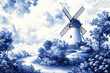 © Inge - Traditional Dutch delft blue and white landscape scene with a windmill.