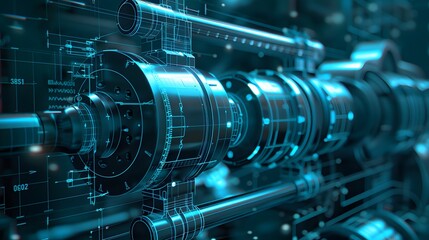 Advanced industrial equipment blueprint with 3D visuals