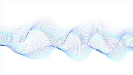 Sticker - Purple blue wavy tech lines abstract white background illustration. Futuristi abstract background with glowing wave.  Digital illustration of abstract wavy lines of light in shades of blue and purple,