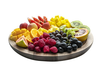 Assorted fresh fruit platter with vibrant colors. Isolated on a transparent background