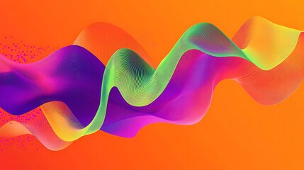 Poster - Abstract Orange Background with Colorful Wavy Lines