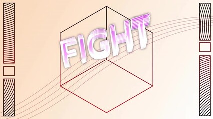 Poster - Animation of fight text over geometric shapes on yellow background