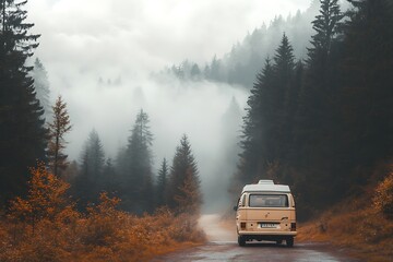 Sticker - bus in the fog