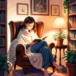 © らじ - 部屋で読書する女性