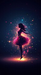 Poster - Silhouette of a woman in a dress of glowing particles.