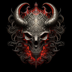 Wall Mural - The skull of a demon with horns and red fire