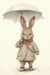 Poster - Cute rabbit with umbrella illustration