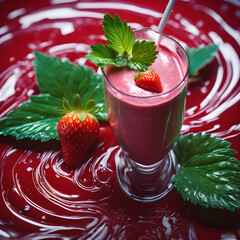 Wall Mural - strawberry smoothie with mint