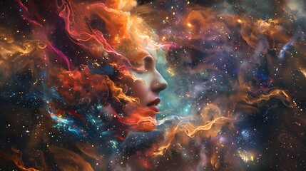 Wall Mural - Cosmic Woman A Dreamy Abstract Portrait