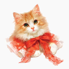 Poster - Adorable kitten with red bow