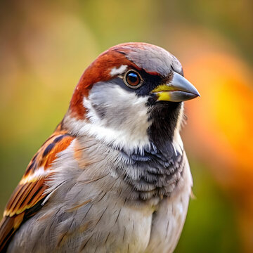 closeup cute sparrow with blurred background