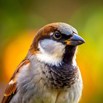 closeup cute sparrow with blurred background