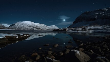 Sticker - Tranquil Night Over Snowy Mountain Lake