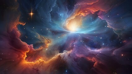 Wall Mural - Abstract illustration background Digital artwork of a cosmic scene, showcasing a vibrant and colorful nebula with massive colors and stars, Colorful dreamy space backdrop