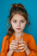 Canvas Print - A young girl holding a glass of water in her hand